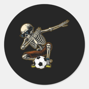 Dabbing Skeleton Soccer Player Cool Halloween Classic Round Sticker