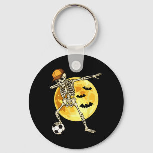 Dabbing Skeleton Soccer Player Halloween Moon Key Ring