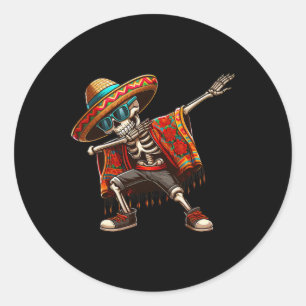 Dabbing Skeleton Sombrero Poncho Cinco De Mayo Mex Classic Round Sticker