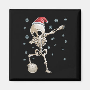 Dabbing Skeleton Volleyball Christmas Santa Hat T Magnet
