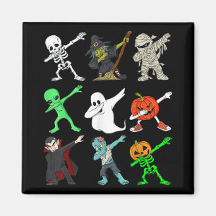 Dabbing Skeleton Witch And Monsters Halloween Magnet