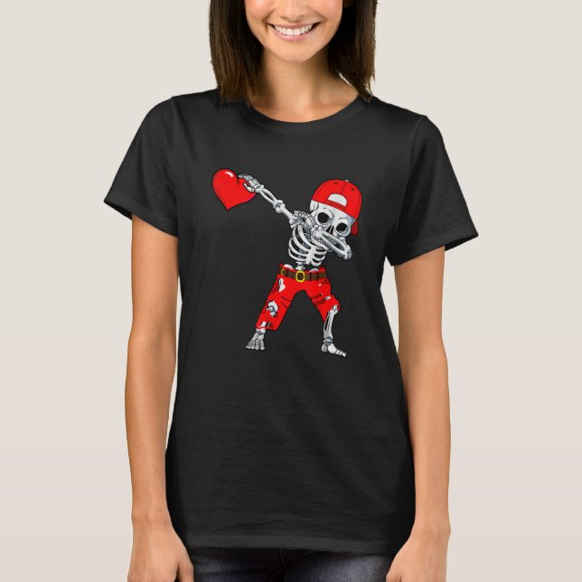 Dabbing Skeleton With Heart Love Valentine's Day B T-Shirt (Front)