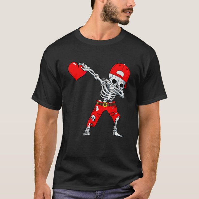 Dabbing Skeleton With Heart Love Valentine's Day B T-Shirt (Front)