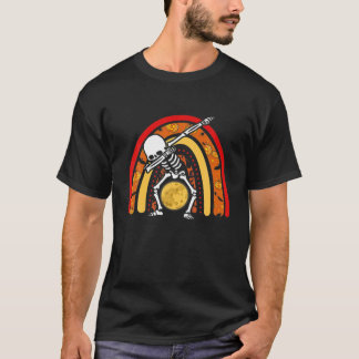Dabbing Skeleton With Moon Pumpkin Rainbow Funny H T-Shirt