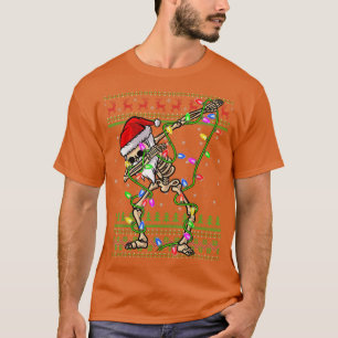 Dabbing Skeleton Xmas Lights Ugly Santa Skeleton C T-Shirt