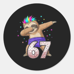Dabbing Sloth 67 Funny Six Seven Gen Z Slang Meme Classic Round Sticker