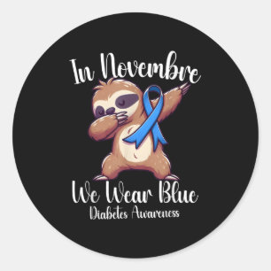 Dabbing Sloth In November We Wear Blue Diabetes Aw Classic Round Sticker