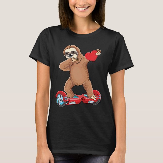 Dabbing Sloth Riding hoverboard Kids Skater Valent T-Shirt (Front)