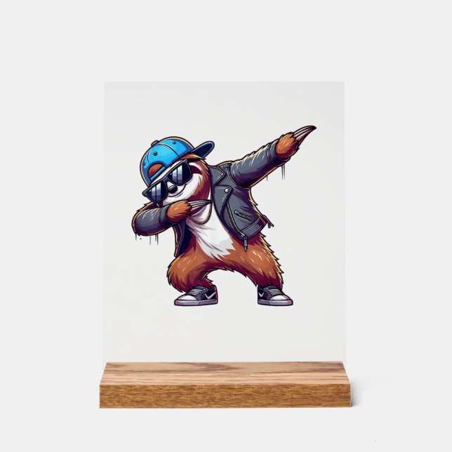 Dabbing Sloth T-Shirt Acrylic Sign (Front)