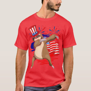 Dabbing Sloth US Flag Animal Lover American 4th Of T-Shirt