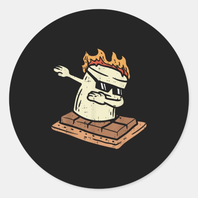 Dabbing Smore Marshmallow Cute Dab Dance Camping C Classic Round Sticker (Front)