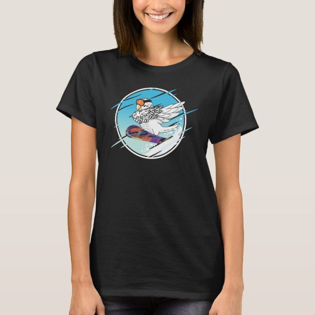 Dabbing Snowboard Parrot I White Budgie Budgerigar T-Shirt (Front)
