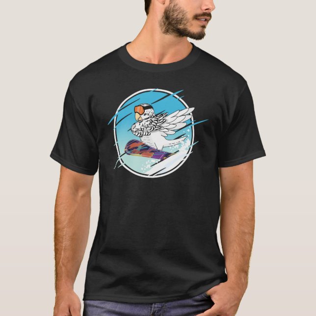 Dabbing Snowboard Parrot I White Budgie Budgerigar T-Shirt (Front)