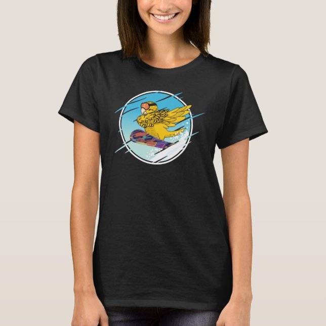 Dabbing Snowboard Parrot I Yellow Lutino Budgie Bu T-Shirt (Front)