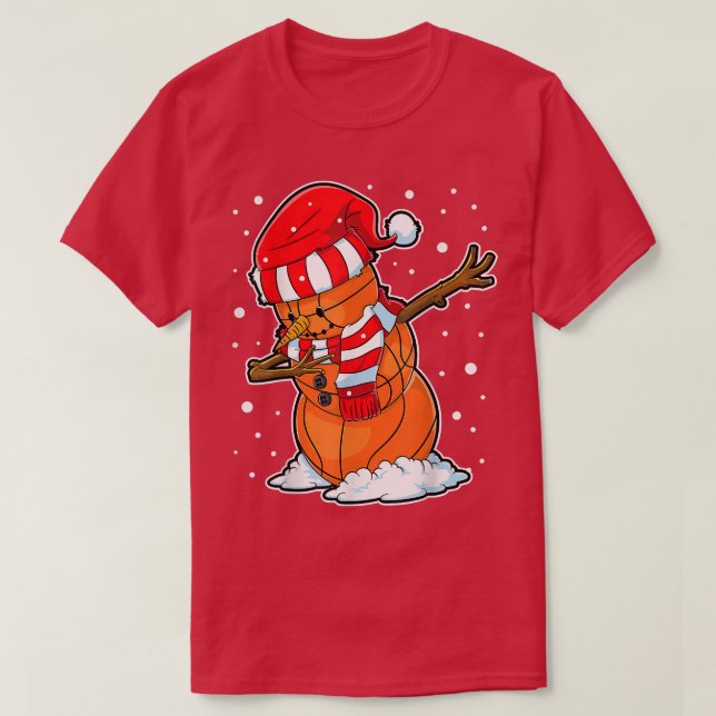 Dabbing Snowman Basketball Ball Christmas Santa Bo T-Shirt (Design Front)