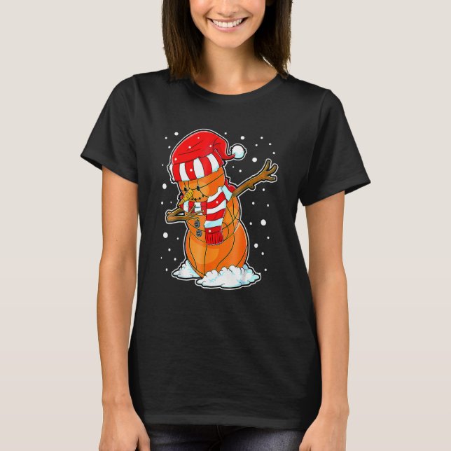Dabbing Snowman Basketball Ball Christmas Santa Bo T-Shirt (Front)