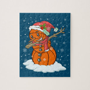 Dabbing Snowman Basketball Ball Tee Christmas Sant Jigsaw Puzzle