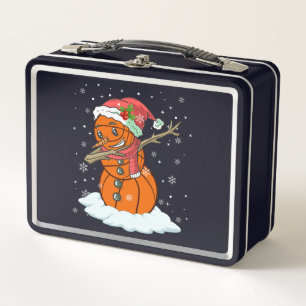 Dabbing Snowman Basketball Ball Tee Christmas Sant Metal Lunch Box