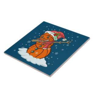 Dabbing Snowman Basketball Ball Tee Christmas Sant Tile