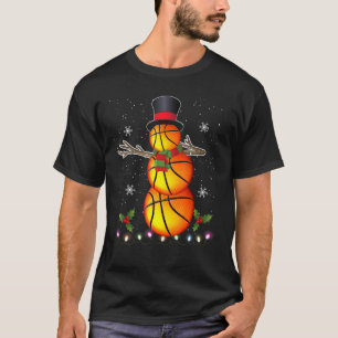 Dabbing Snowman Basketball Christmas Lights Funny T-Shirt