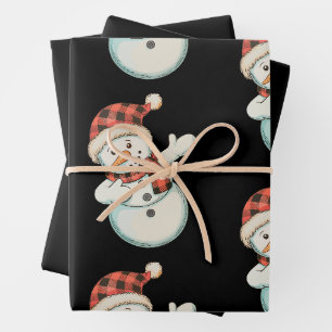 Dabbing Snowman Lumberjack Buffalo Plaid Christmas Wrapping Paper Sheet