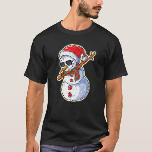 Dabbing Snowman Santa Hat With Sunglasses Christma T-Shirt