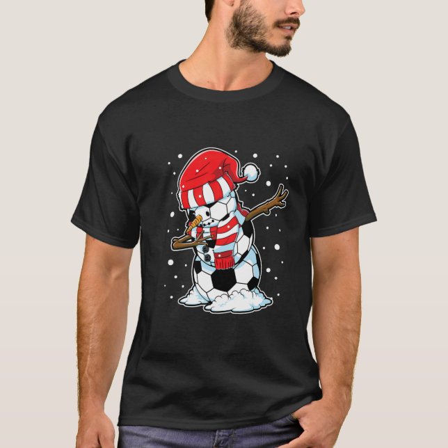 Dabbing Snowman Soccer Ball Christmas Santa Boys  T-Shirt (Front)