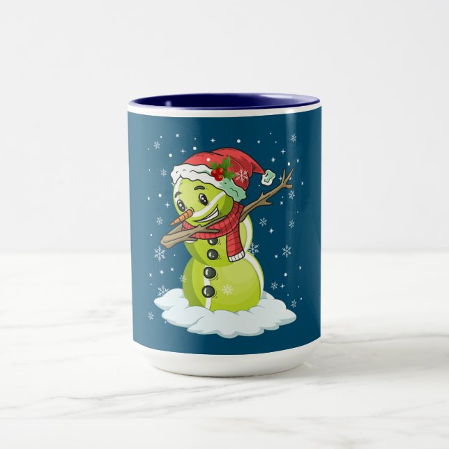 Dabbing Snowman Tennis Ball Tee Christmas Xmas Mug (Center)