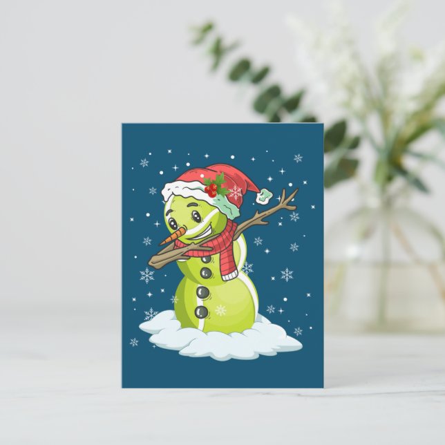 Dabbing Snowman Tennis Ball Tee Christmas Xmas Postcard (Standing Front)