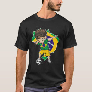 Dabbing Soccer Boy Brazil Jersey - Brazil Map Flag T-Shirt