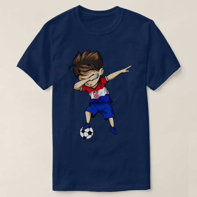 Dabbing Soccer Boy Croatia Jersey Croatian Footbal T-Shirt (Design Front)