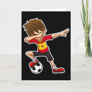Dabbing Soccer Boy Spain Jersey, Spanish Kids Dab Card