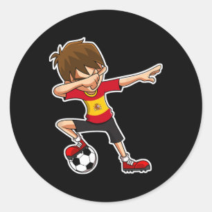 Dabbing Soccer Boy Spain Jersey, Spanish Kids Dab Classic Round Sticker