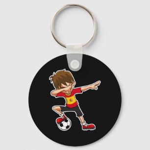 Dabbing Soccer Boy Spain Jersey, Spanish Kids Dab Key Ring
