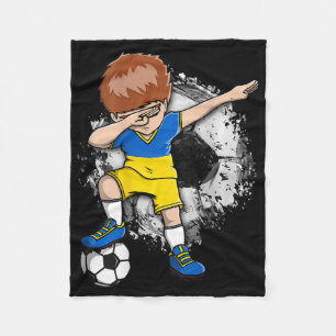 Dabbing Soccer Boy - Ukraine Jersey Ukrainian Foot Fleece Blanket
