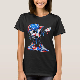 Dabbing Soccer Drip Ice Cream Aamerican Flag 4th T-Shirt