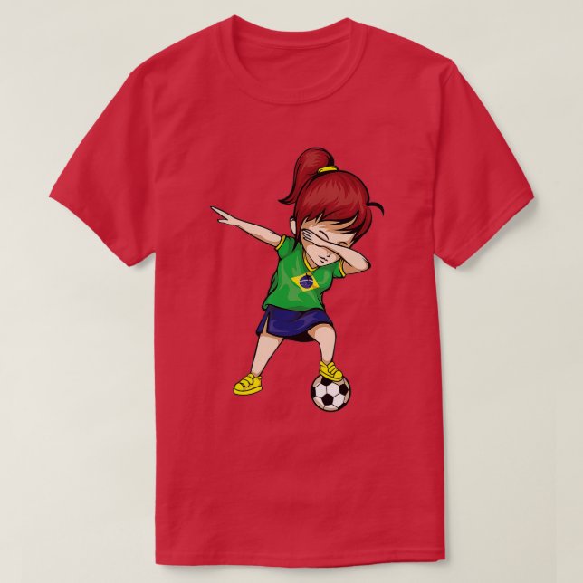 Dabbing Soccer Girl Brazil Jersey  - Brazilian Foo T-Shirt (Design Front)