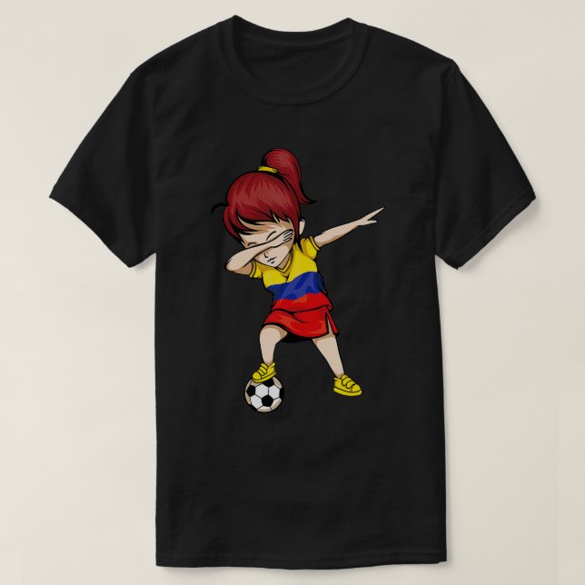 Dabbing Soccer Girl Colombia Jersey  Colombian Foo T-Shirt (Design Front)