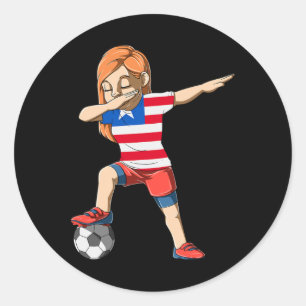 Dabbing Soccer Girl Liberia Jersey Liberian Classic Round Sticker