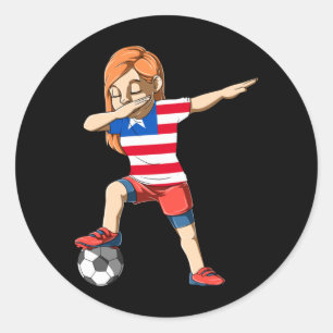 Dabbing Soccer Girl Liberia Jersey Liberian Classic Round Sticker