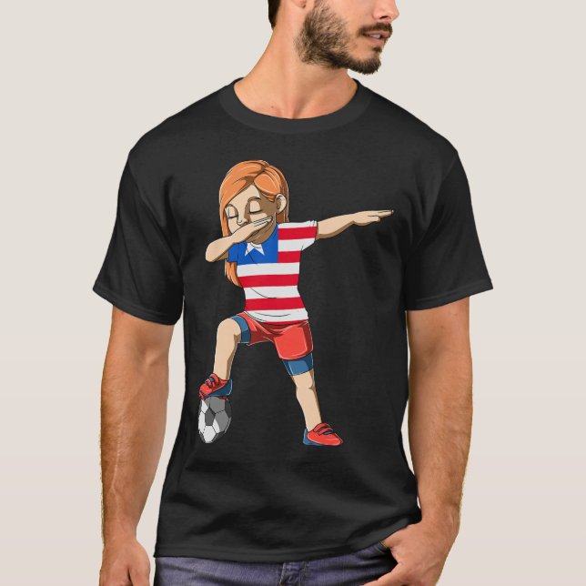 Dabbing Soccer Girl Liberia Jersey Liberian  T-Shirt (Front)