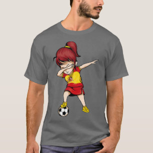Dabbing Soccer Girl Spain Jersey Spanish Football T-Shirt