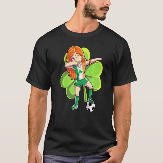 Dabbing Soccer Girl St Patricks Day Kids Women Ire T-Shirt (Front)