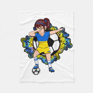 Dabbing Soccer Girl Ukraine Jersey Floral Footll F Fleece Blanket