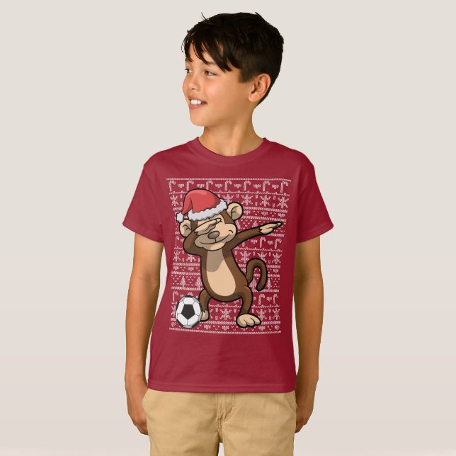 Dabbing Soccer Monkey Christmas T-Shirt (Front Full)