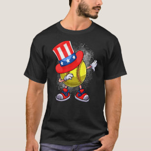 Dabbing Softball Ball & Uncle Sam Hat American 4th T-Shirt