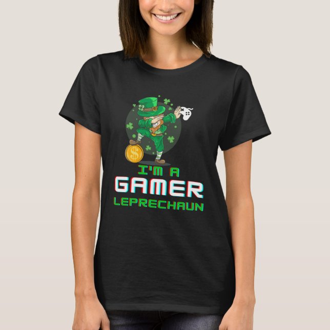 Dabbing St Paddy's Day Video Gaming Leprechaun Gre T-Shirt (Front)