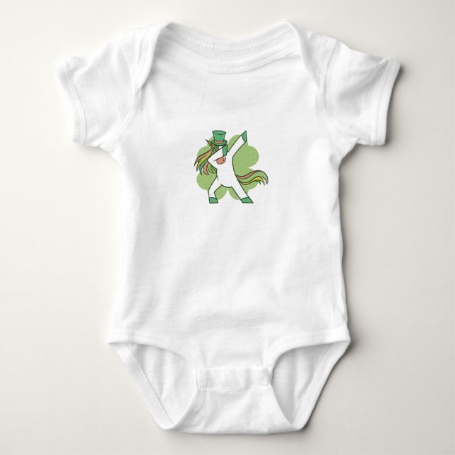 Dabbing St. Patricks Unicorn Baby Bodysuit (Front)