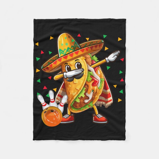 Dabbing Taco Playing Bowling Cinco De Mayo Player  Fleece Blanket (Front)