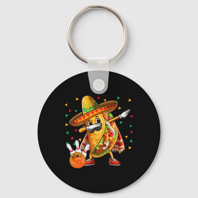 Dabbing Taco Playing Bowling Cinco De Mayo Player  Key Ring (Front)